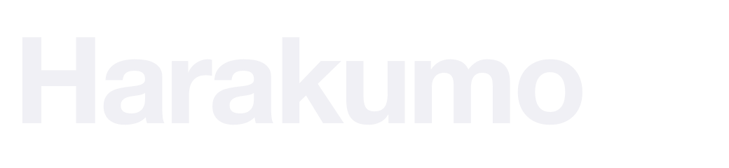 The Harakumo wordmark in light lettering