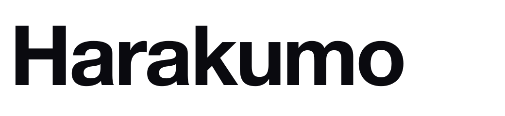The Harakumo wordmark in dark lettering